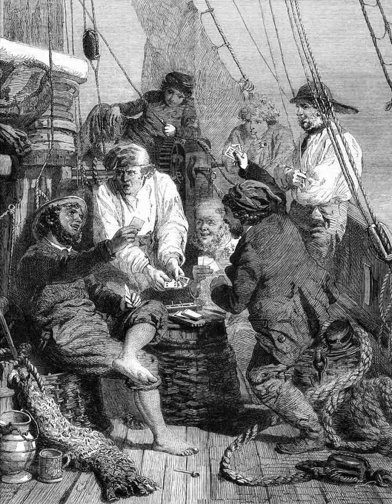 My favourite illustration of a ship's crew on board a small merchant ship. Many of the sailors - and passengers if it comes to that -were little more than five feet tall.