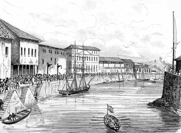 Crowded wharf, Singapore.