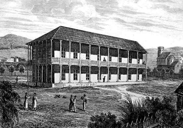 Sydney's military barracks on George st. Artist: M. de Sainson.